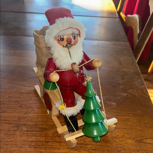 Vintage Steinbach Handmade in Germany wooden Santa on Sleigh musical smoker